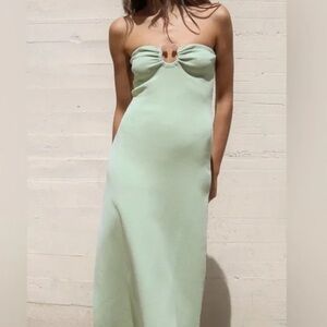 ZARA Elegant Mint Green Strapless Dress, Size XS